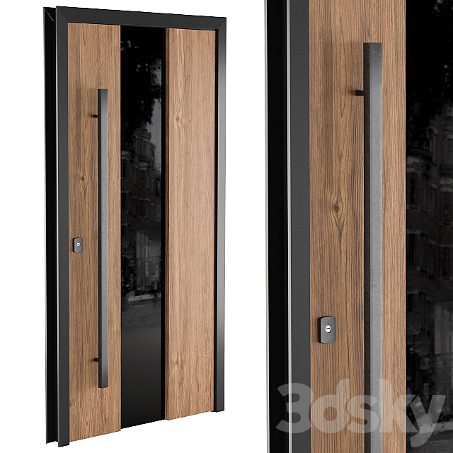 Door Wooden and Glass 3d