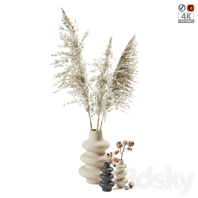 Vases with dried plants 3DSMax File - thumbnail 1