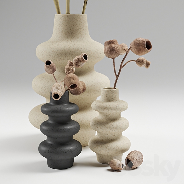 Vases with dried plants 3DSMax File - thumbnail 2
