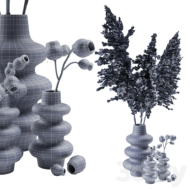 Vases with dried plants 3DSMax File - thumbnail 4