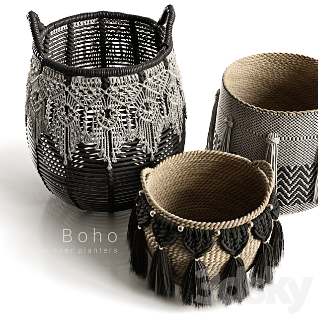 Boho wicker planters 3d