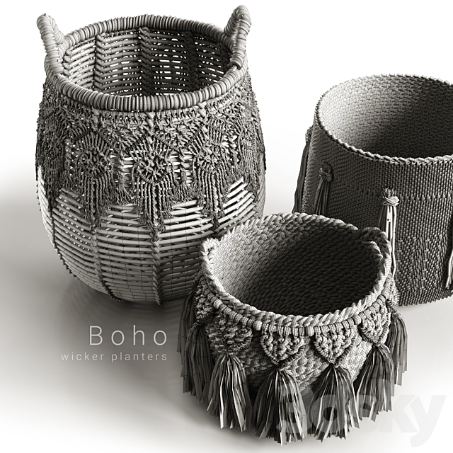 Boho wicker planters 3dsky