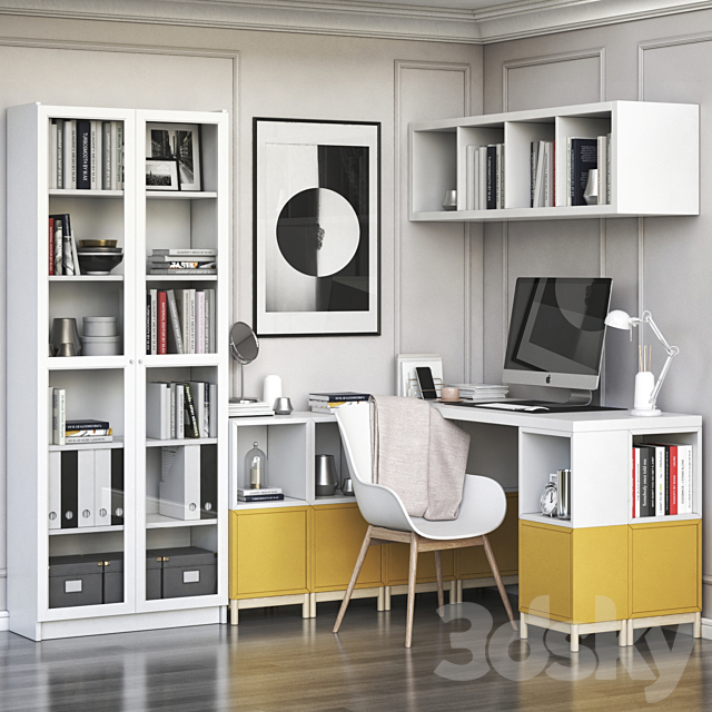 IKEA corner workplace with EKET storages and BILLY OXBERG bookcase 3DSMax File - thumbnail 1