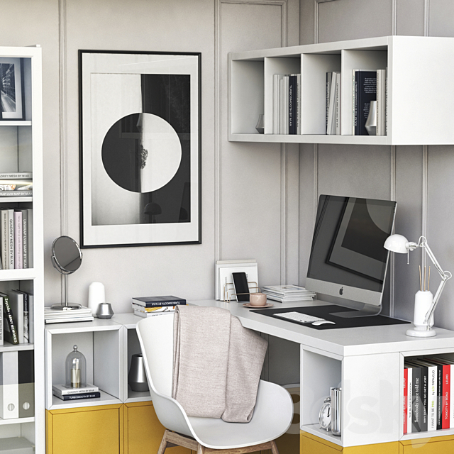 IKEA corner workplace with EKET storages and BILLY OXBERG bookcase 3DSMax File - thumbnail 2