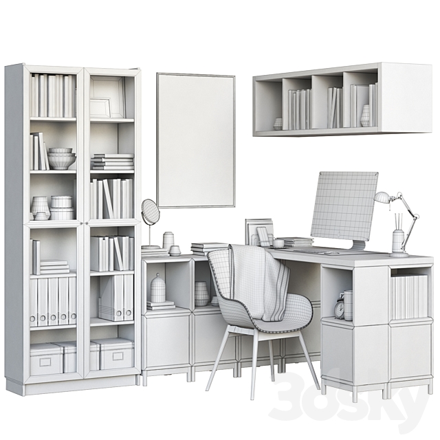 IKEA corner workplace with EKET storages and BILLY OXBERG bookcase 3DSMax File - thumbnail 3