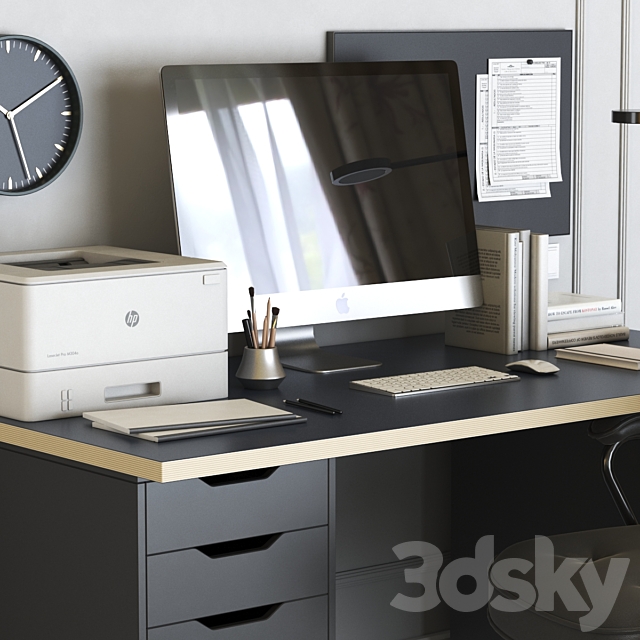 IKEA office workplace with ALEX table and ALEFJALL chair 3DSMax File - thumbnail 2