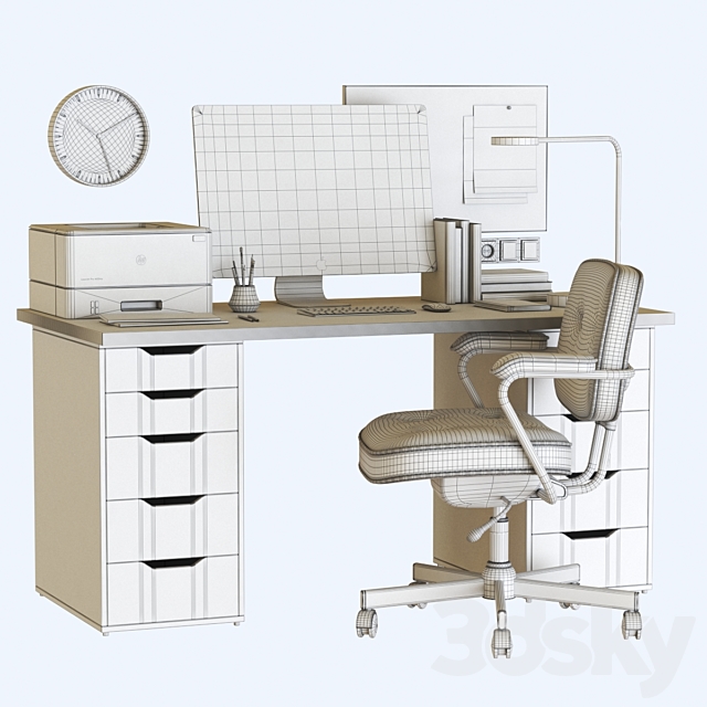 IKEA office workplace with ALEX table and ALEFJALL chair 3DSMax File - thumbnail 3