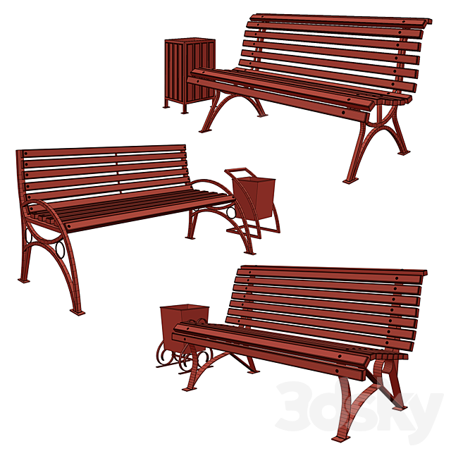 benches and urns 3DS Max Model - thumbnail 5