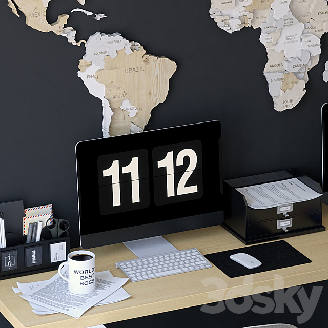 Office set with a map 3d