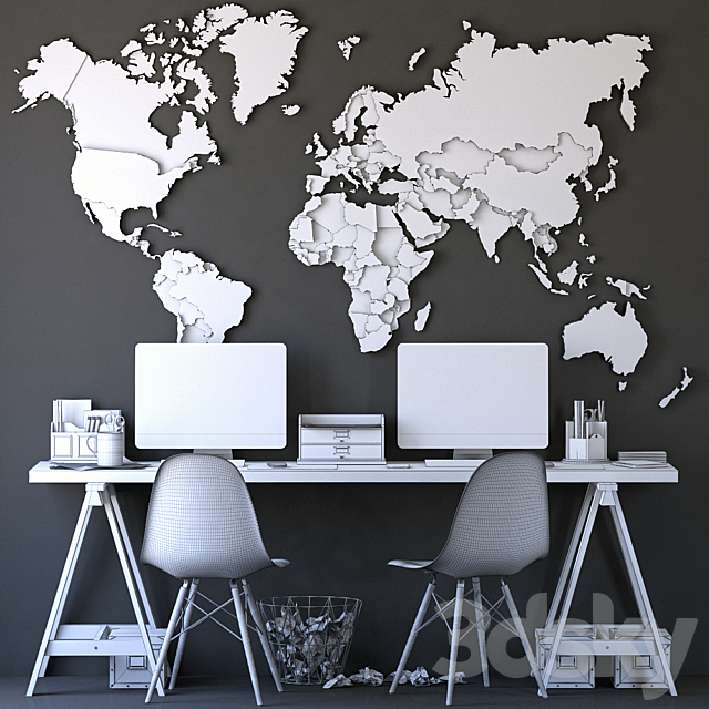 Office set with a map 3dskyfree