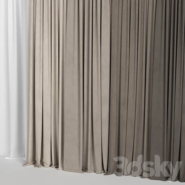 Brown curtains in four colors with tulle 3d