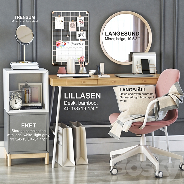 IKEA LILLASEN dressing table and workplace 3DSMax File - thumbnail 2