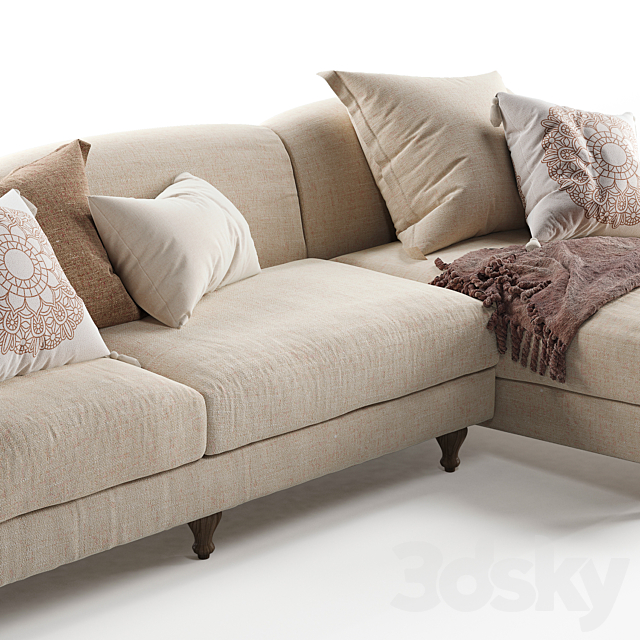 Rose Fabric Sofa Chaise 3d