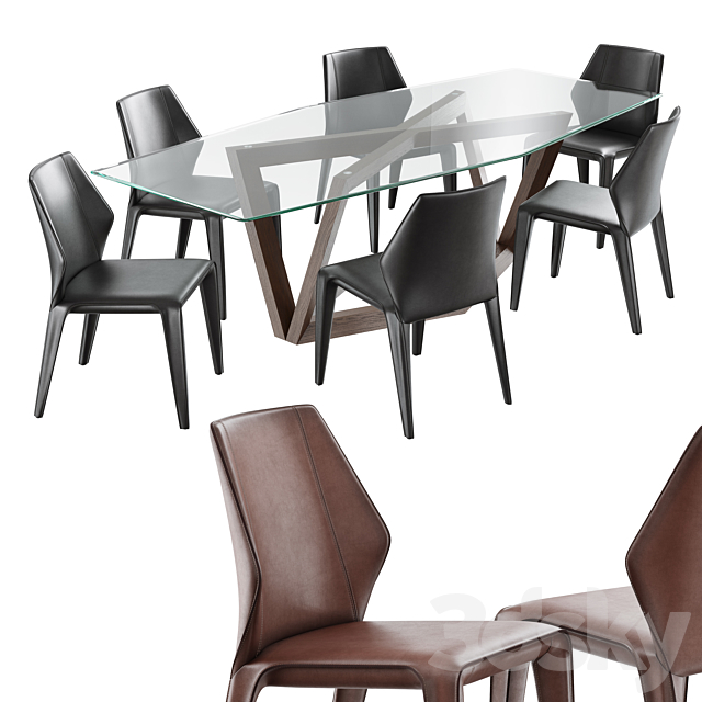 Dining set natuzzi frida chair C014 hex table E015 3DSMax File - thumbnail 1