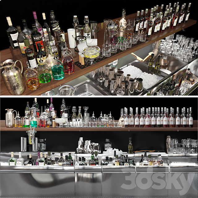 Bar counter with elite alcohol and cocktails. The pub 3DSMax File - thumbnail 1