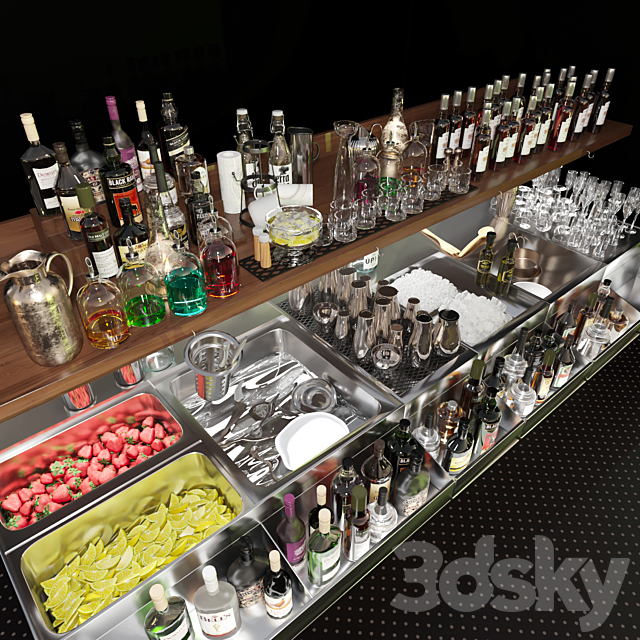 Bar counter with elite alcohol and cocktails. The pub 3DSMax File - thumbnail 2