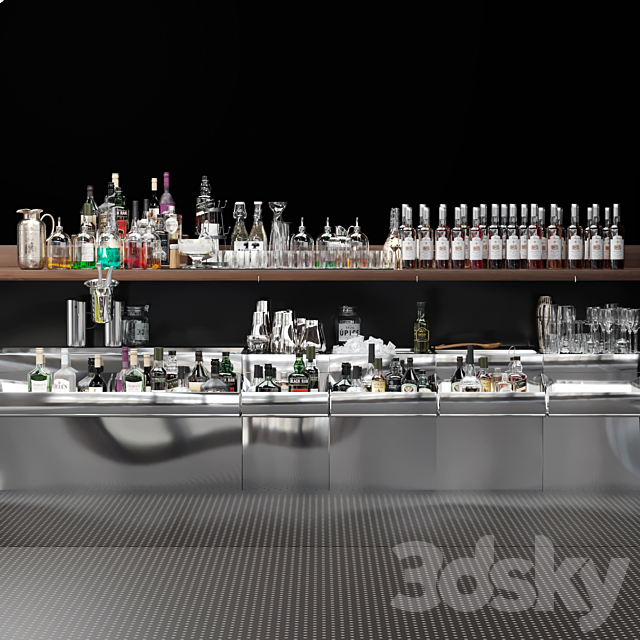 Bar counter with elite alcohol and cocktails. The pub 3DSMax File - thumbnail 3