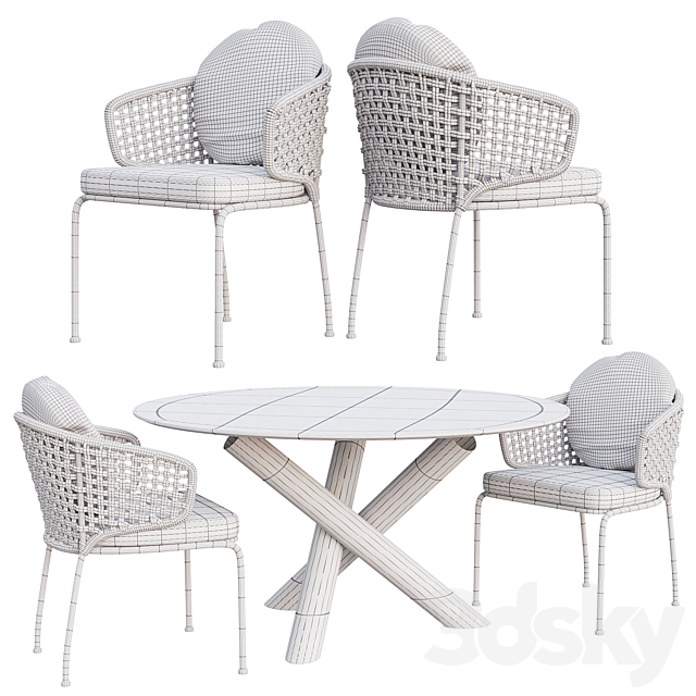 AVE Minotti Outdoor Van Dyck Table & Aston Cord Chair 3d