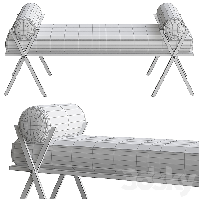 Mid Century Upholstery Bench 3DSMax File - thumbnail 2