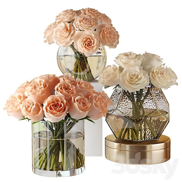Pink and white roses in glass vases 3DSMax File - thumbnail 1
