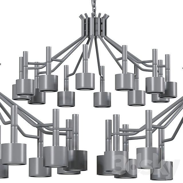 Multi-Headed Modern Chandelier Gold 3d
