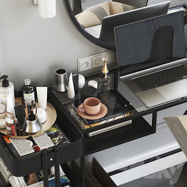 IKEA VITTSJO dressing table with ODGER chair and RASKOG cart 3d