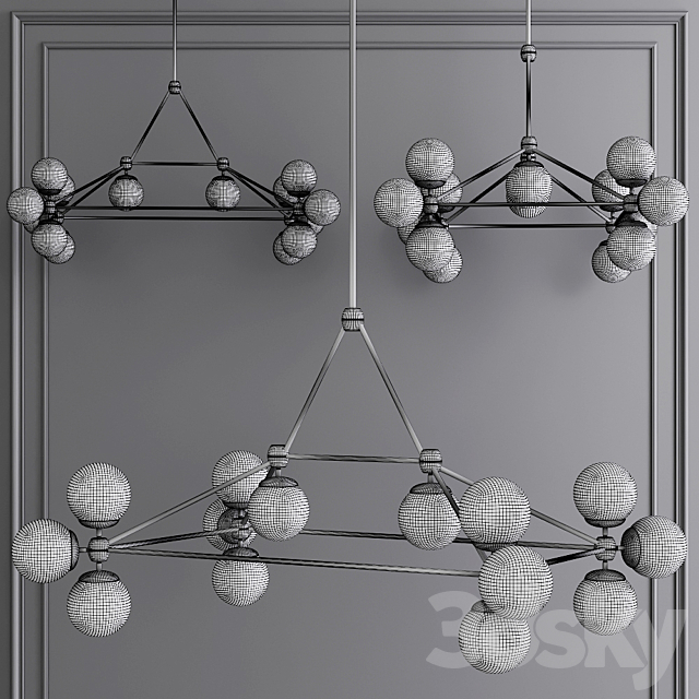 Modo Rectangle Chandelier 14 Globes Bronze and Smoke Glass 3d