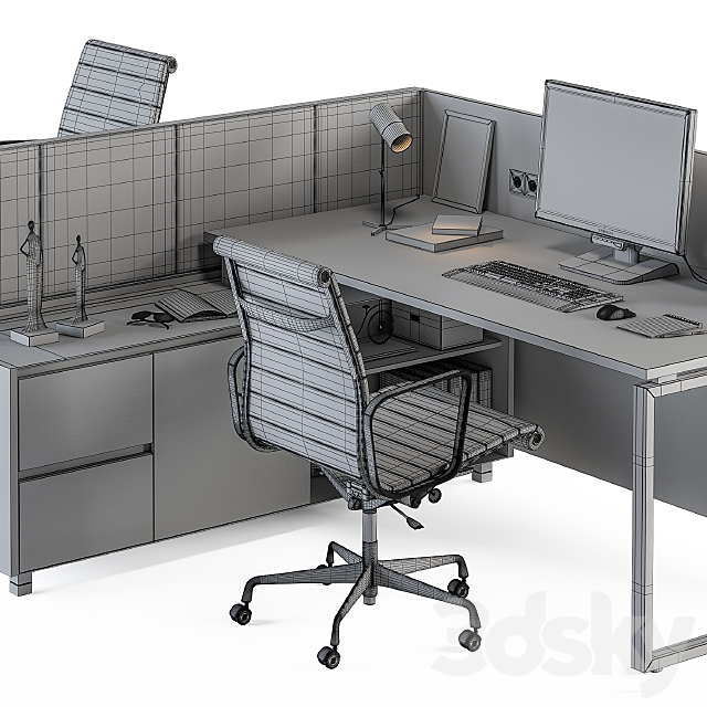 Office Desk Set Cream and Wood 3DSMax File - thumbnail 5