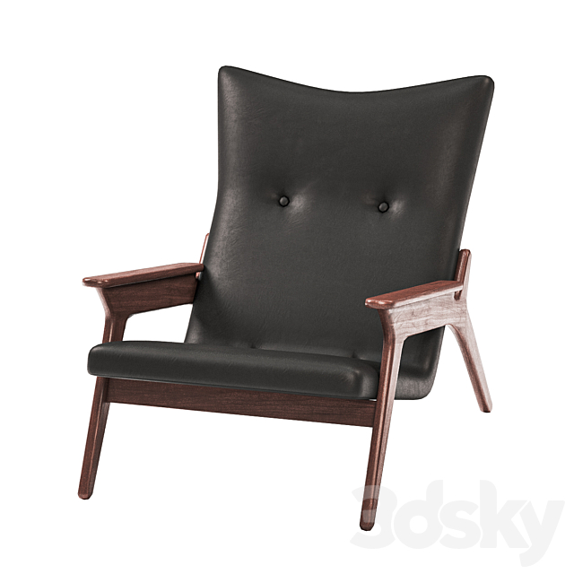Adrian Pearsall Black Leather Lounge Chair 3DSMax File - thumbnail 3