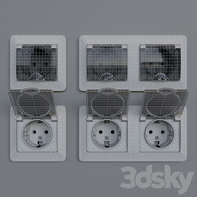 Sockets waterproof Schneider Electric Glossa 3DSMax File - thumbnail 2