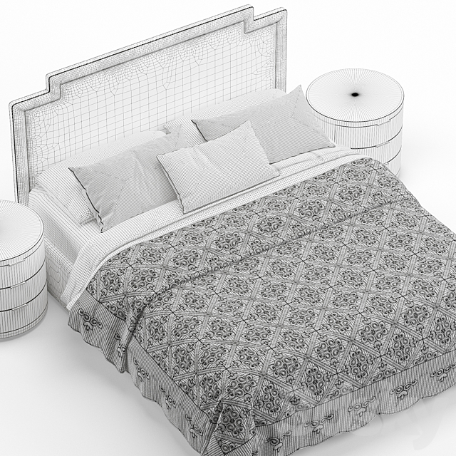 Insert Upholstered Headboard Bed with Quilt Blanket 3DSMax File - thumbnail 4