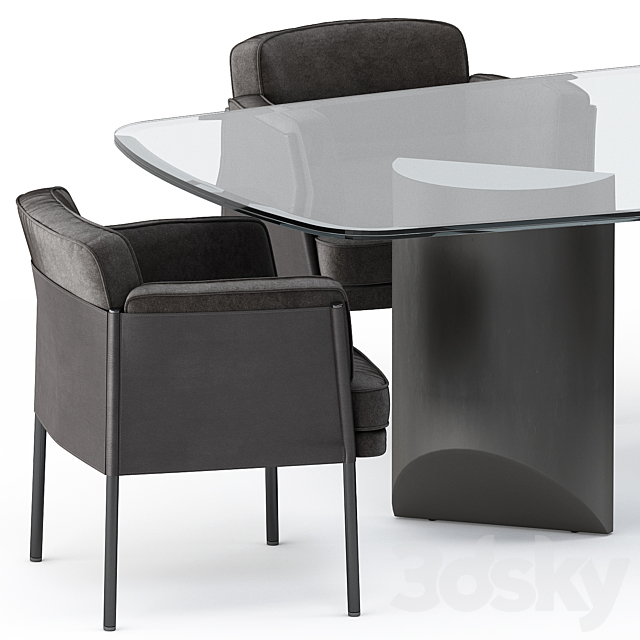 SHELLEY DINING chair and WEDGE DINING Table by Minotti 3DSMax File - thumbnail 3