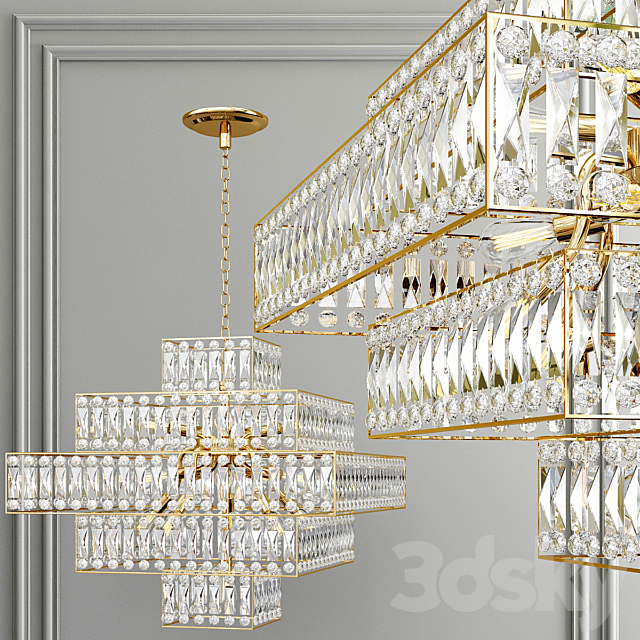 Chandelier gold and glass collection 3DSMax File - thumbnail 4