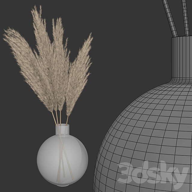 Big dried flower pampas grass in glass vase 6 3DSMax File - thumbnail 3