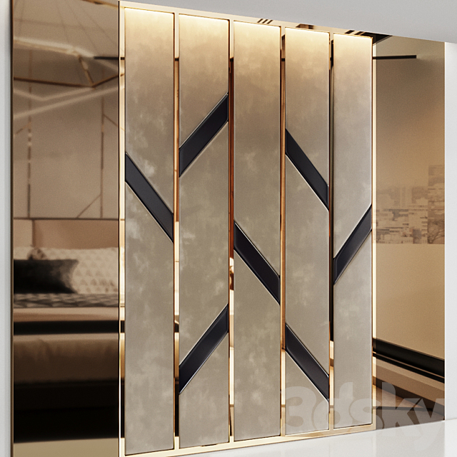Headboard made of bronze mirror and soft beige panels 3DSMax File - thumbnail 2