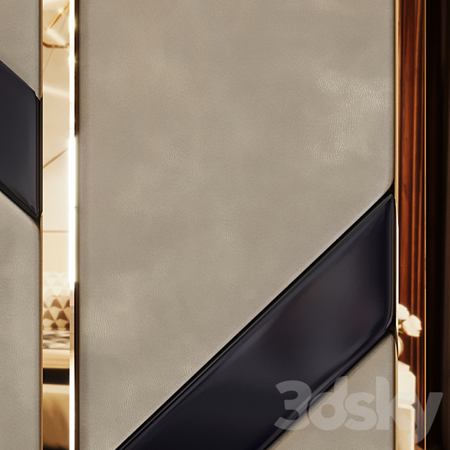 Headboard made of bronze mirror and soft beige panels 3DSMax File - thumbnail 3