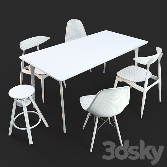 Set of table and chairs 3DSMax File - thumbnail 2