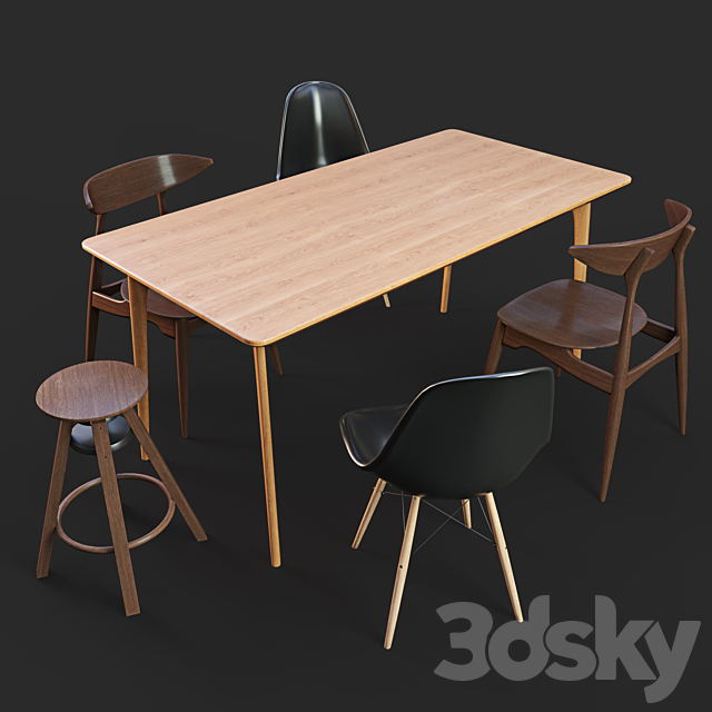 Set of table and chairs 3DSMax File - thumbnail 1