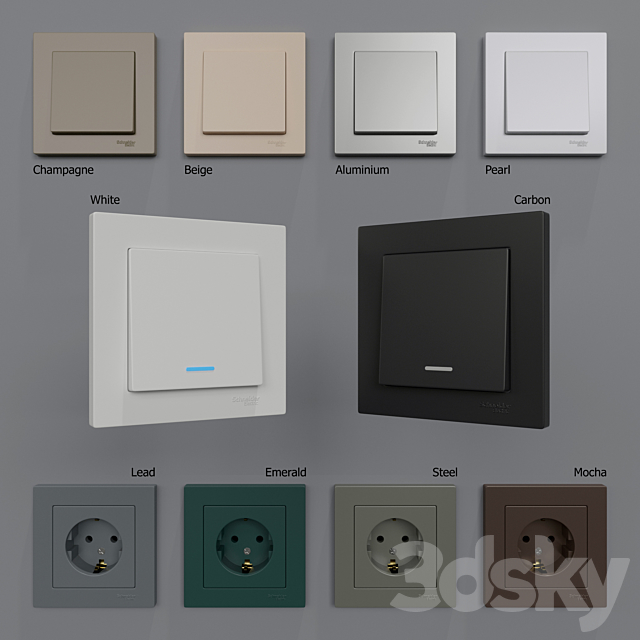 Sockets and switches Schneider Electric Atlas Design 3d