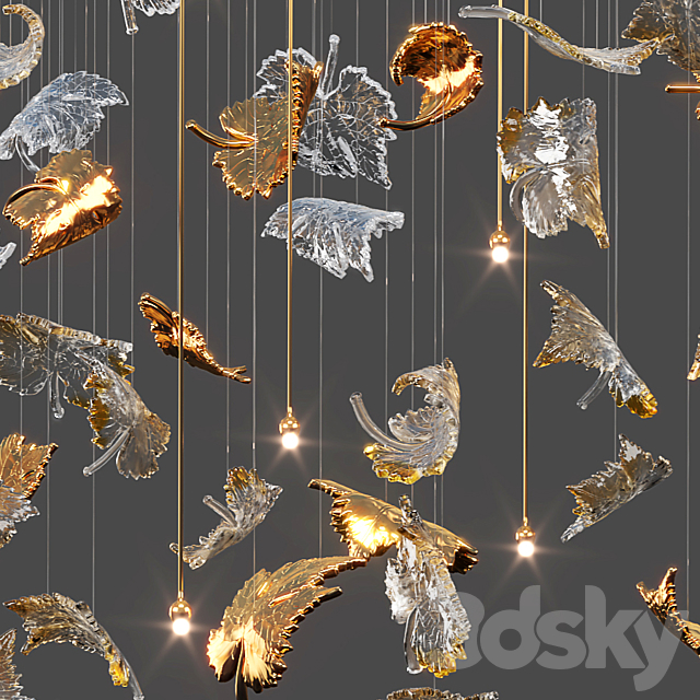 Dancing leaves chandelier 3 3d