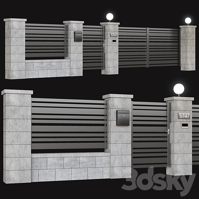 Fence with gate and intercom 3DSMax File - thumbnail 1