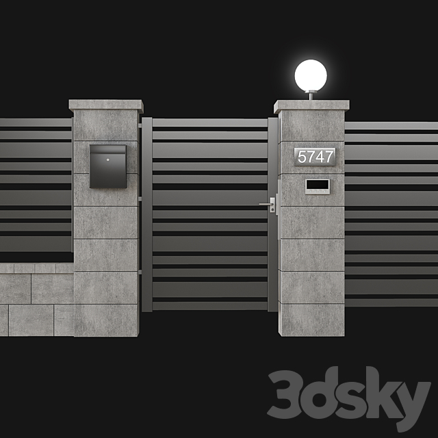 Fence with gate and intercom 3DSMax File - thumbnail 2