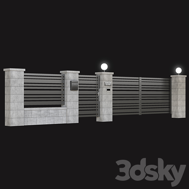 Fence with gate and intercom 3DSMax File - thumbnail 4