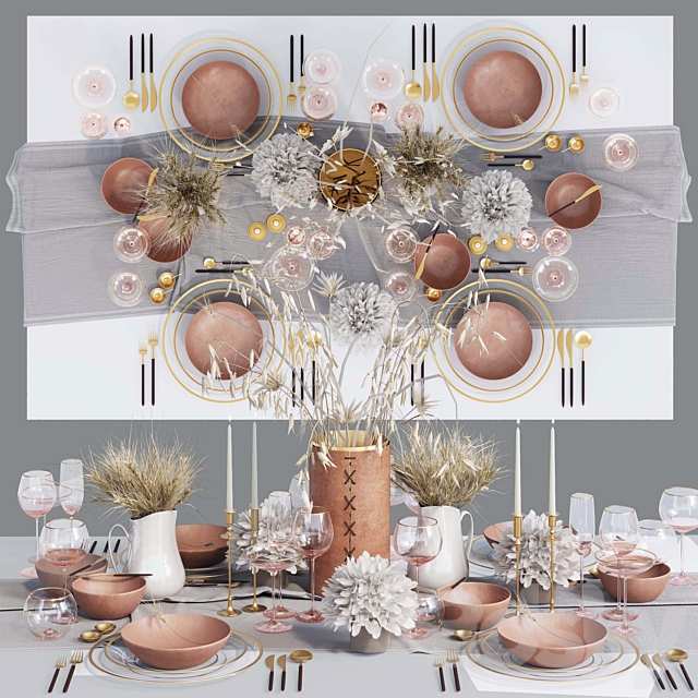 Table setting with dried flowers 3DSMax File - thumbnail 1