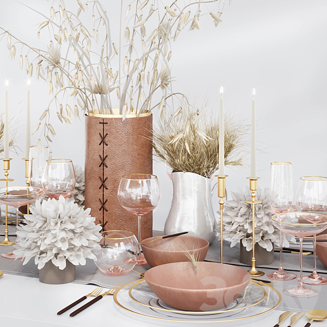 Table setting with dried flowers 3DSMax File - thumbnail 2