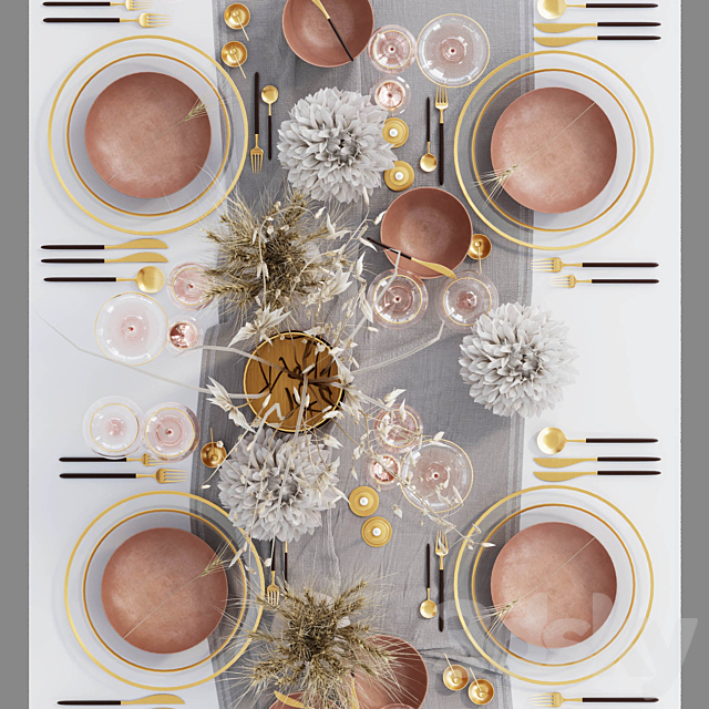 Table setting with dried flowers 3DSMax File - thumbnail 3