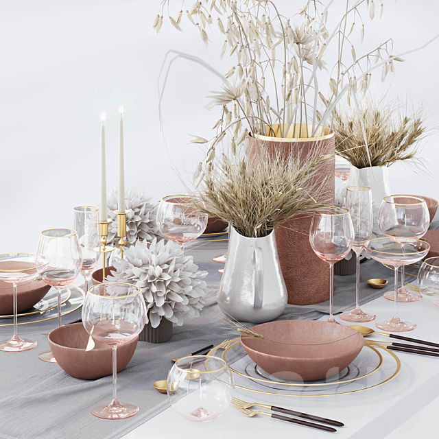 Table setting with dried flowers 3DSMax File - thumbnail 4