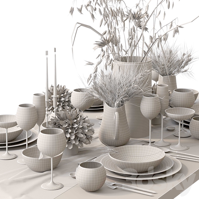 Table setting with dried flowers 3DSMax File - thumbnail 5