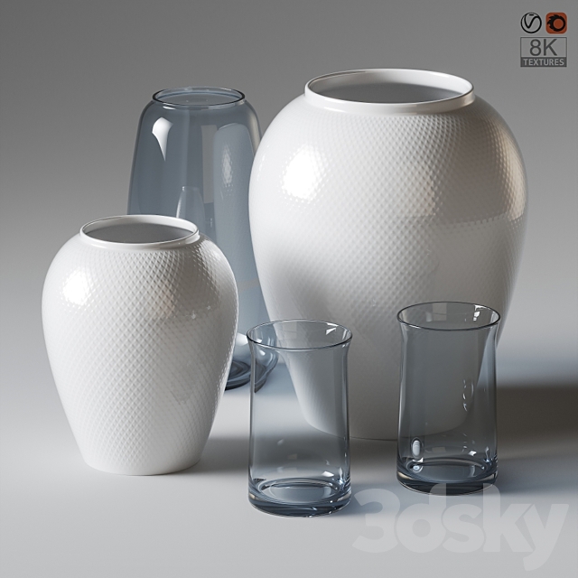 Porcelan and glass vases Lyngby Porcelæn 3DSMax File - thumbnail 1