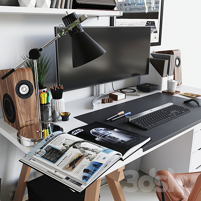 Workplace set with decor. Sk_1 3d